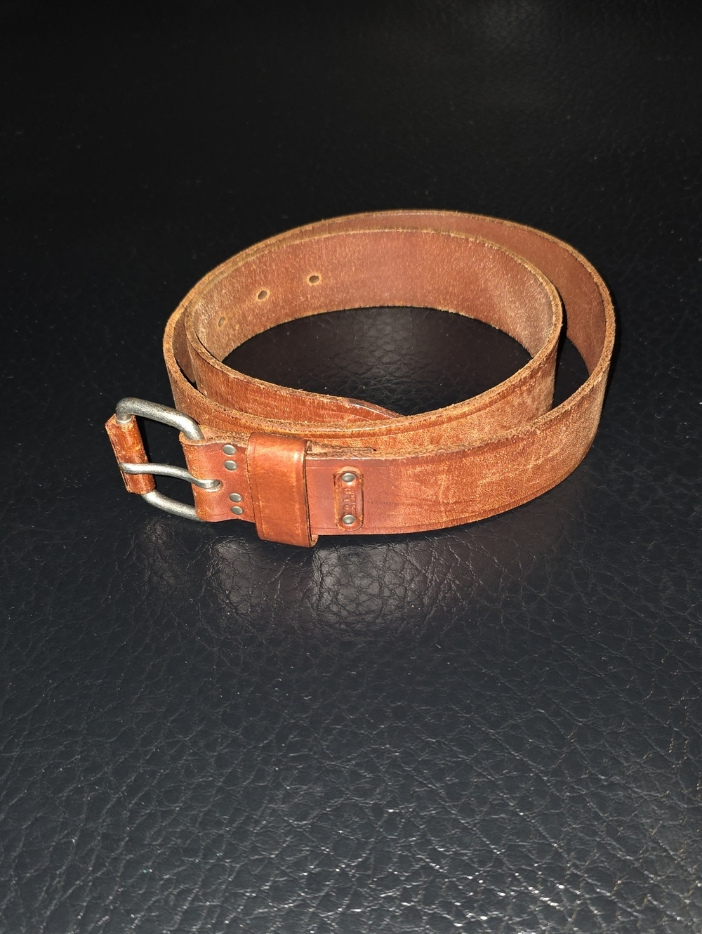 Polo by Ralph Lauren Distressed Tan Leather Belt with Metal Buckle